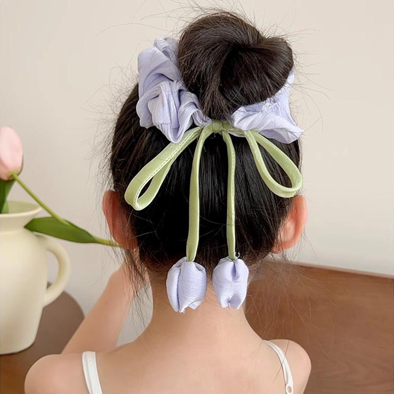 Cute Tulip Flower Large Intestine Scrunchie For Girls Sweet Hair Ornament Headband Hair Band Hair Tie Hair Accessories