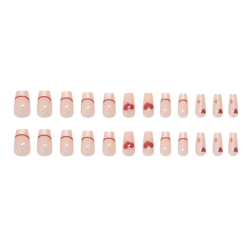 24 Pieces Light Luxury French Red Love Short Ballet Nail Art Tablets, Clean and White, Minimalist and Pure Desire