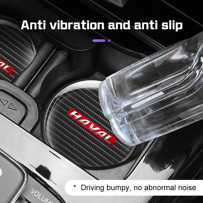 2Pcs Carbon Fiber Leather Car Coaster Water Cup Mat For Haval Jolion H6 2e Gen H7 H9 H4 H2S F5 Non-slip Pad Interior Accessories