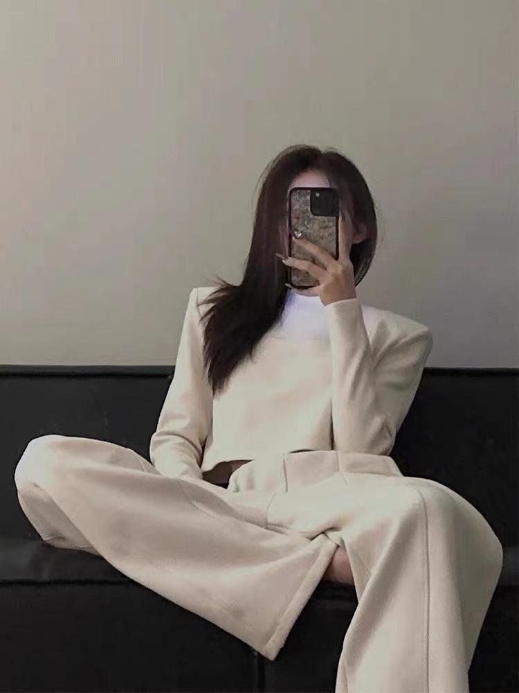 

Женский весенне-осенний модный комплект высокого класса: Повседневный свитшот и брюки с широкими штанинами, костюм-двойка S