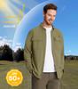 KEFITEVD Long Sleeve Rash Guard for Outdoor Sun Size M Men's Activities, Fishing, Work, Golf, Hiking, Water-Repellent, Protection, Khaki,