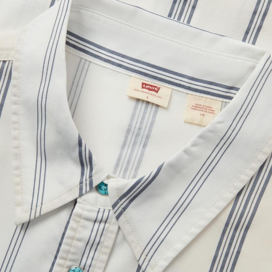 Levis Simple Comfortable Versatile Striped Long Sleeve Shirt Men shirts White 003KW-0001