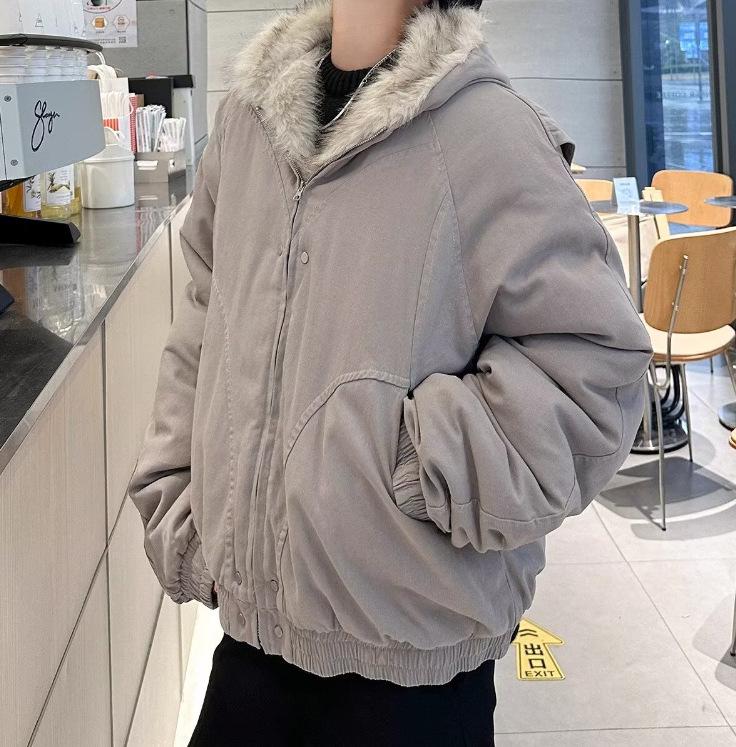 Trendy Harajuku Men s Short Fur Collar Cotton Jacket 2X Large