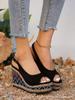 Foreign Trade Large Size Women's Shoes 2025 New One-word with Wedge Heel Platform Sandals Fashionable New Wedge Heel Sandals High Heel Women