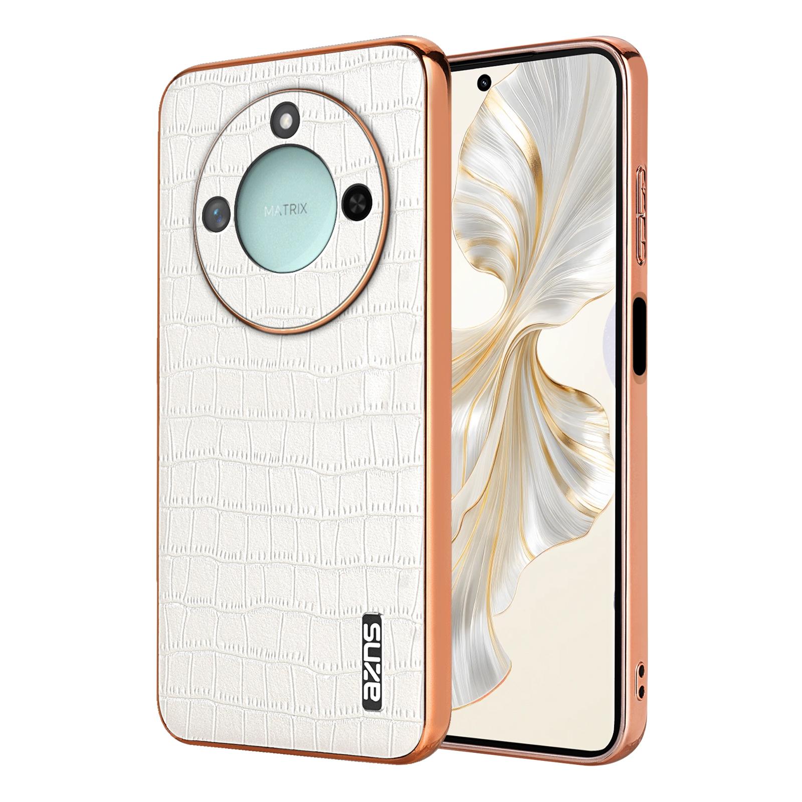 

AZNS Чехол для Honor X60 5G Гальваническое покрытие Текстура крокодила ПУ+ТПУ Чехол для телефона White