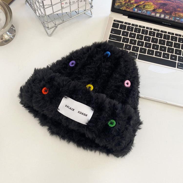 Winter Korean Version of Women's Imitation Fur Plush Hat Fashion Student Cold-proof Plush Thick Ear Protector Head Knitted Wool Hat