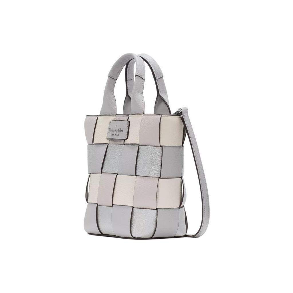 kate spade Basket Logo Magnetic Snap Closure Grain Leather Tote Bag Shopping Tote Shoulder Bag Mini Women's Platinum Gray