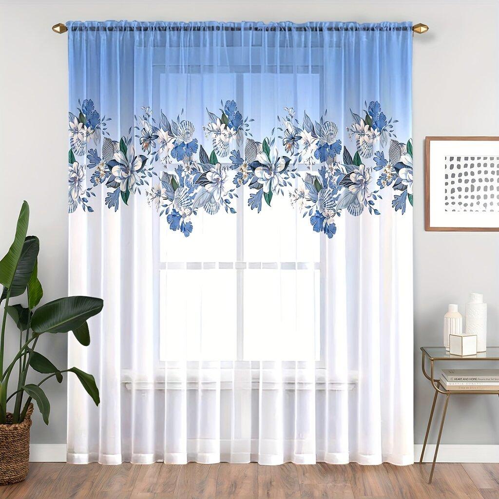 1 Piece of Gradient Orchid Curtain: Suitable for Bedroom/living Room   Romantic Style   Pole Style Gauze Curtain