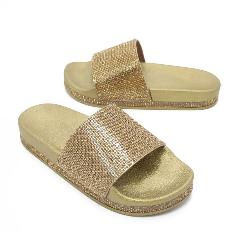 fashion Women Shoes Outdoor Beach Slippers 2024 Summer Crystal Flats Ladies Casual Flip Flops Rhinestone Glitter Platform Slippers