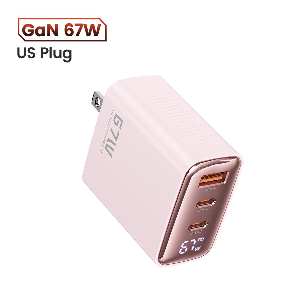 67W GaN Ladegerät 3-Port USB Typ C Schnellladeadapter Ladegerät Digitalanzeige Für iPhone Samsung Xiaomi EU US UK KR Stecker