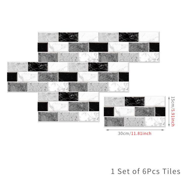 6Pcs 15X30cm DIY 3D Marble Mosaic Wall Stickers Imitation Brick Bedroom Decoration Waterproof Self Adhesive Tile Wallpaper Kitchen Cupboard Decor