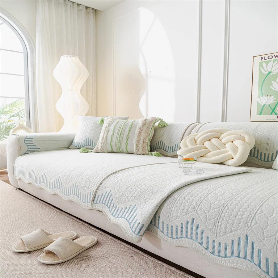 Cotton Sofa Cushion Four Seasons Universal Pastoral Style Non-Slip Sofa Towel Back Towel Cover Cloth Sofa Cushion Full Set