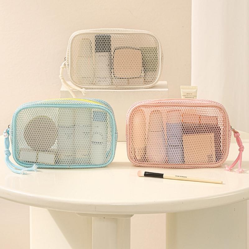 Large Capacity Mesh Cosmetic Travel Bag Dust Resistant Ventilation Portable Toiletry Organizer For Gym And Daily Use