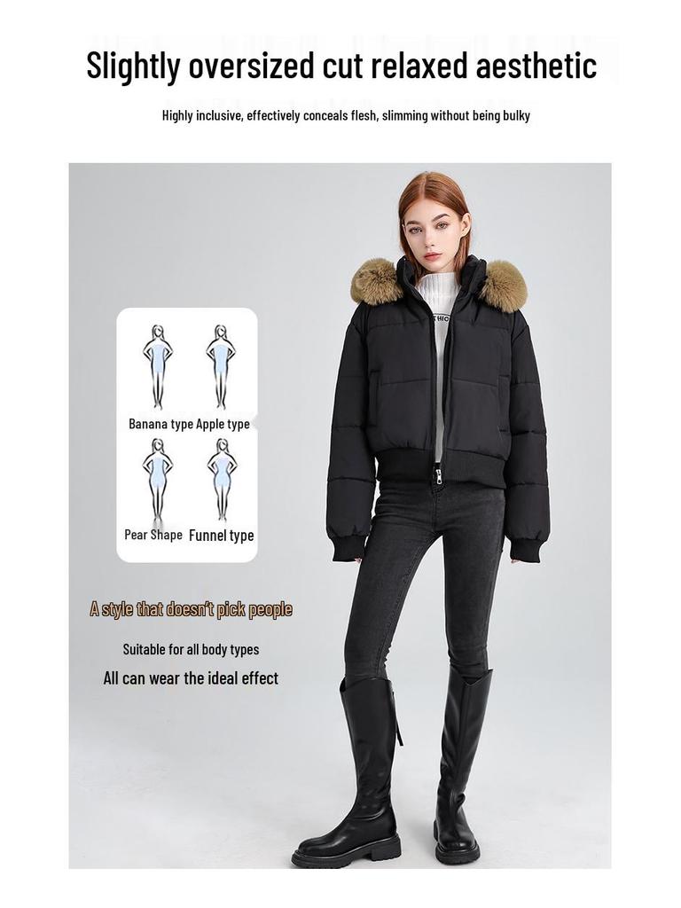 Women's Faux Fur Hooded Down Jacket - 2025 Winter Short Puffer Coat