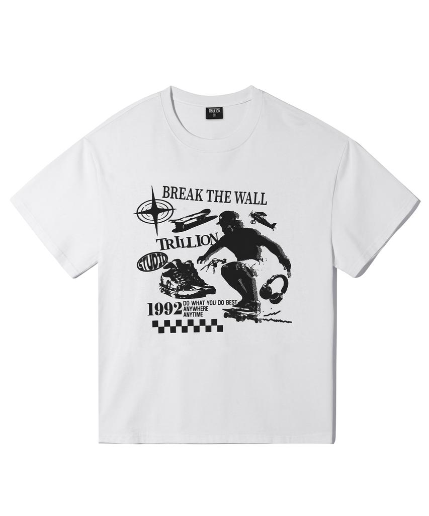 TRILLION Skateboard Pigment Graphic Short Sleeve T-Shirt (White)