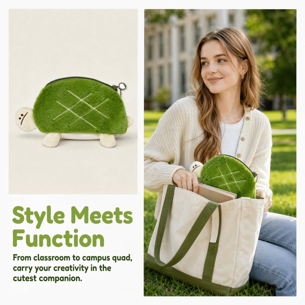 Large Capacity Plush Pencil Bag Cartoon Stationery Storage Bag Turtle Pencil Pouch Desk