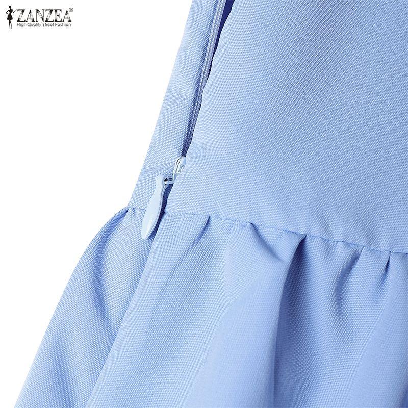 ZANZEA Kobiety Casualowy Dekolt V Rękaw 3/4 Jednolity Kolor Luźna Długa Sukienka