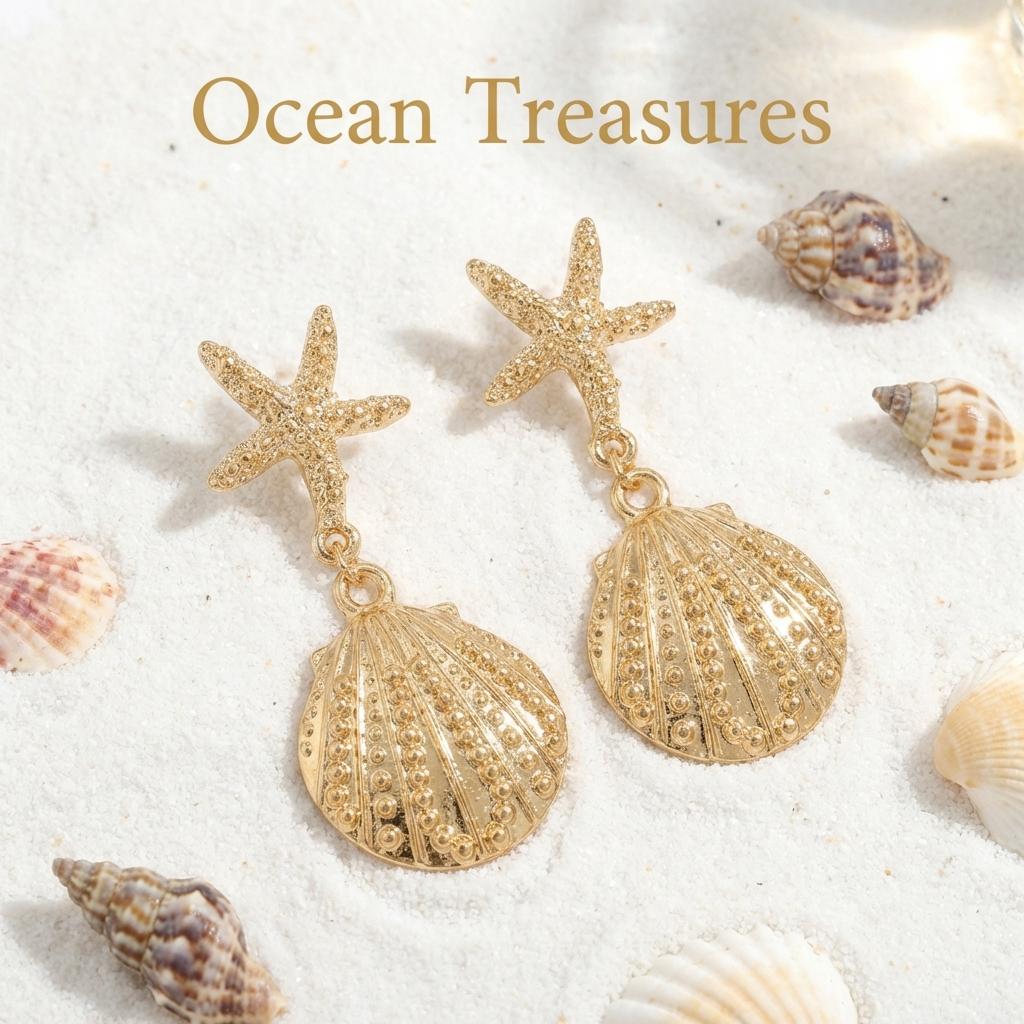 Exaggerated Large Metal Starfish Shell Drop Earrings for Women Trendy Conch Long Tassel Earrings Girl Beach Party Jewelry