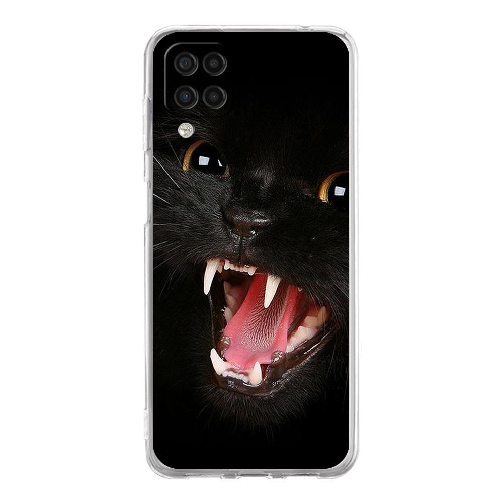 Case For Samsung Galaxy A13 A23 A33 A53 A73 5G A51 A71 A21S A12 A11 A31 A41 A03s A52 A32 A22 Clear Cover Black Cat Staring Eye
