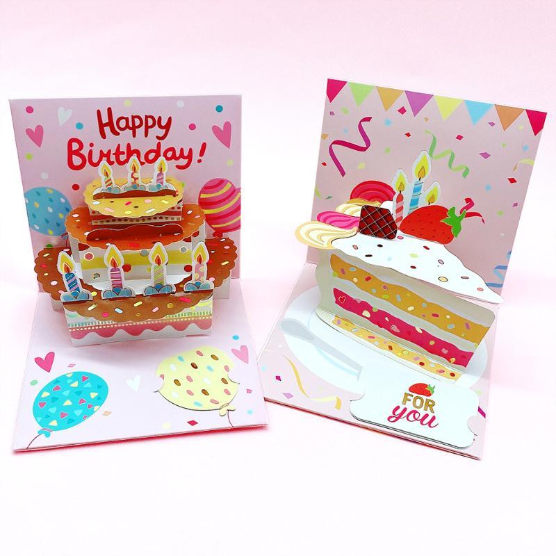 3D Up Happy Birthday Greeting Card Delicate Handmade Cake Design Foldable for Coworker Birthday Surprise Small Gift