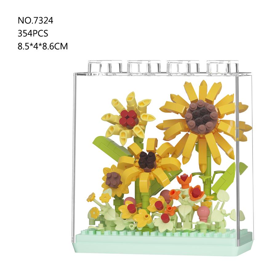 Non-Toxic Eternal Flower Diy Builidng Blocks Plastic Flowers Blocks Children Toys Sunflower Carnation New Year Decorations