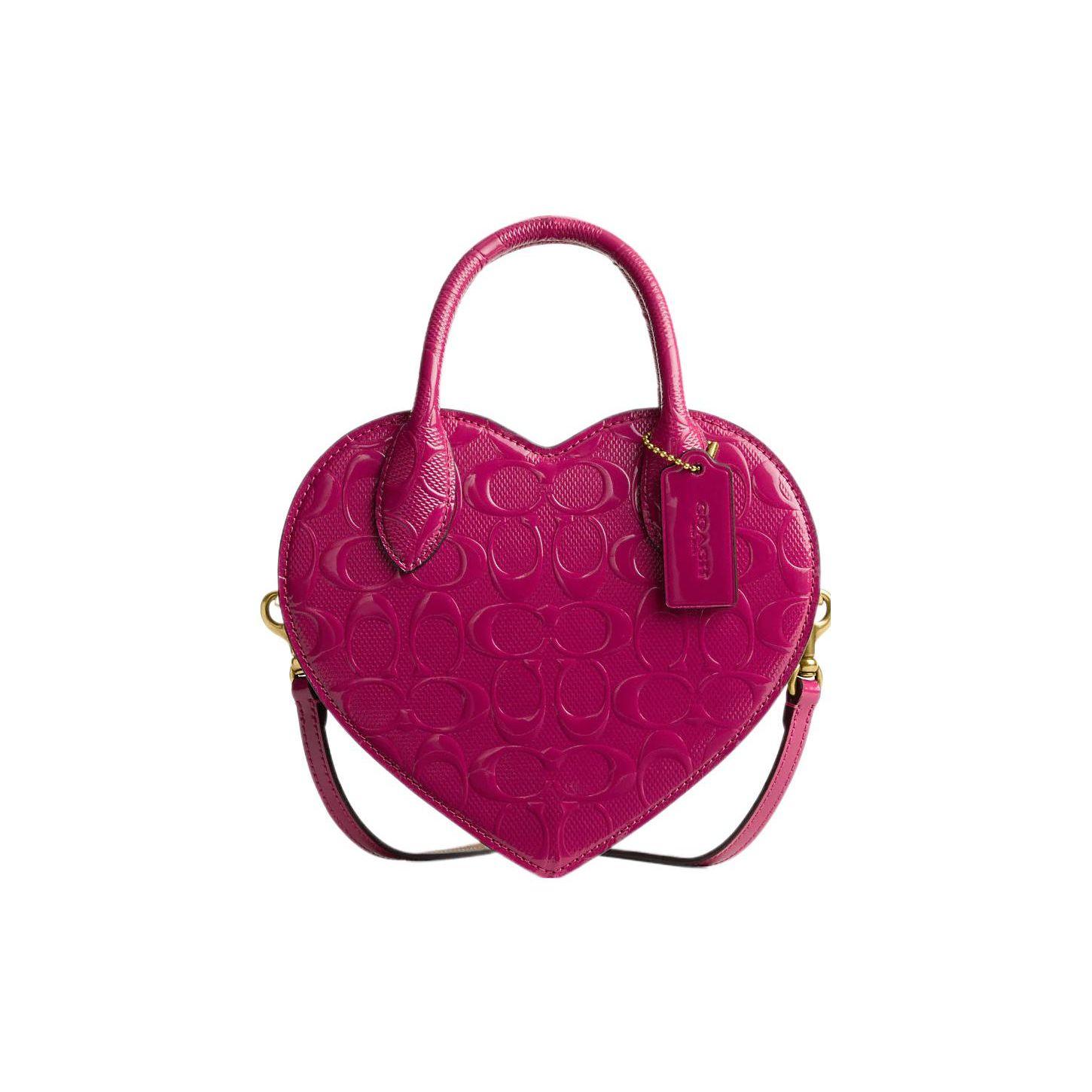 

Coach Heart 20 Embossed Letter Logo Zipper Closure Hardware Buckle Card Slot Patent Leather Heart Bag Handheld Crossbody Shoulder Bag Small CN600-B4MJ Basic Set (Bag+Dust Bag)