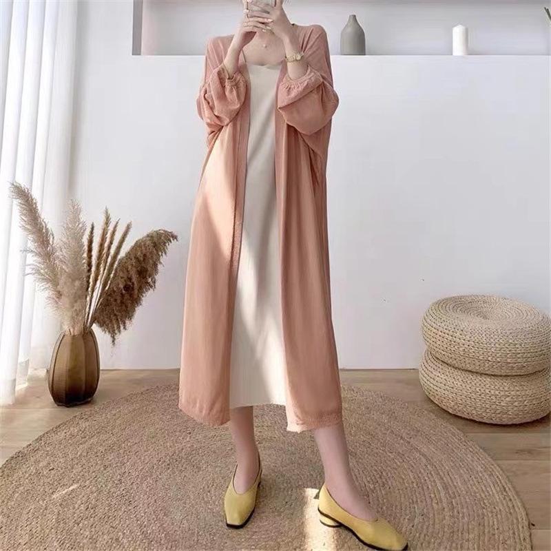 

GMXIA Солнцезащитная рубашка Летняя шелковая куртка-кардиган большого размера для женщин, трикотажная тонкая часть длинной части снаружи рубашки с кондиционером One size розовый