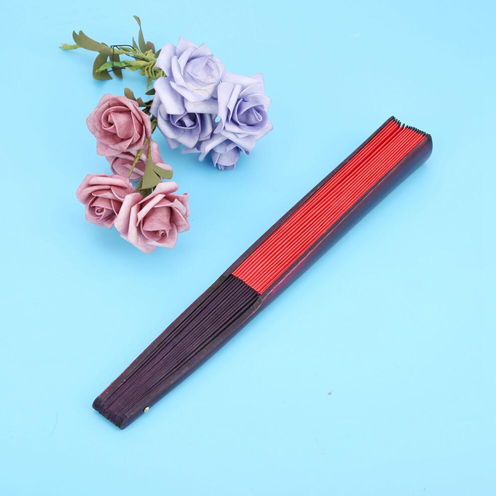 Bamboo Hand Fan, Elegant Event Accessory, Traditional Folding Fan For Cultural Celebrations, Chinese Silk Fan With Solid Wood Handle, Red 10 Inch Craf