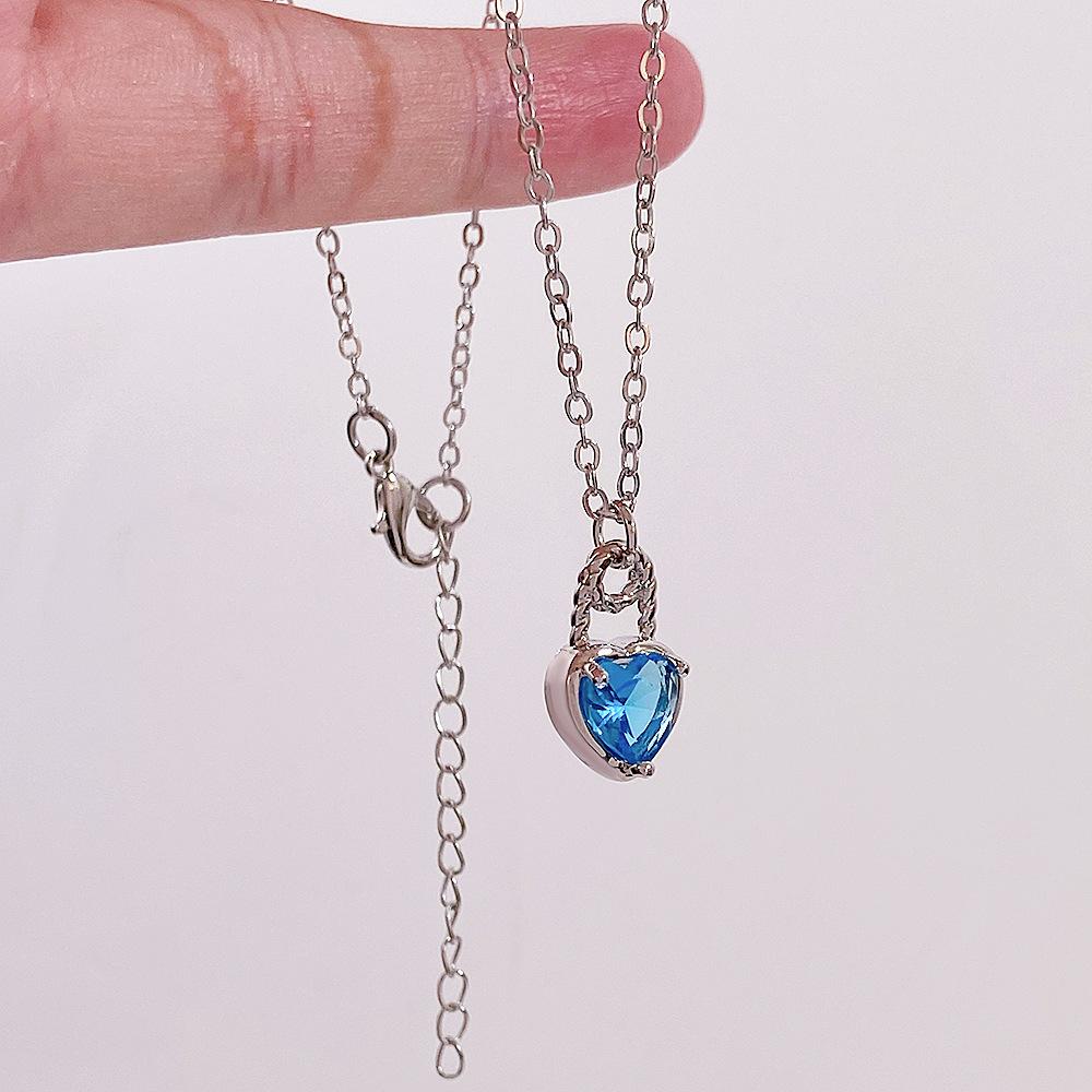 New Colorful Heart Lock Necklace for Women Earrings Creative Design Zircon Heart Pendant Clavicle Chain