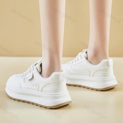 Damen Weiße Sneaker Frühling Herbst Neu Höhensteigerung Rutschfest Komfort Laufschuhe Kreuzgebunden Outdoor Freizeitschuhe