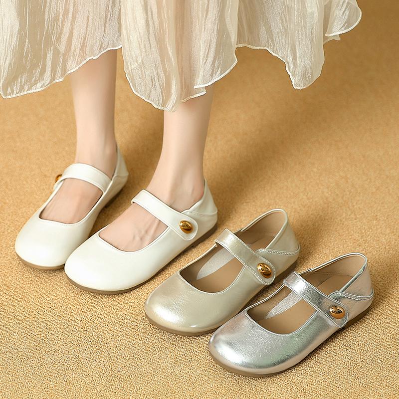 Women's Mary Jane Shoes Round Toe Flat Sole One-length Velcro Cover Toe Sandals Dress Retro All-match Spring Autumn Single Shoes