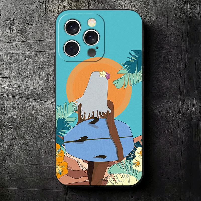 Surfboard Surfing Surf Summer Soft Phone Case for iPhone 16 16E 17 Air 15 Pro Max 14 Plus 13 Mini 11 12 7 Black Cover Back Shell