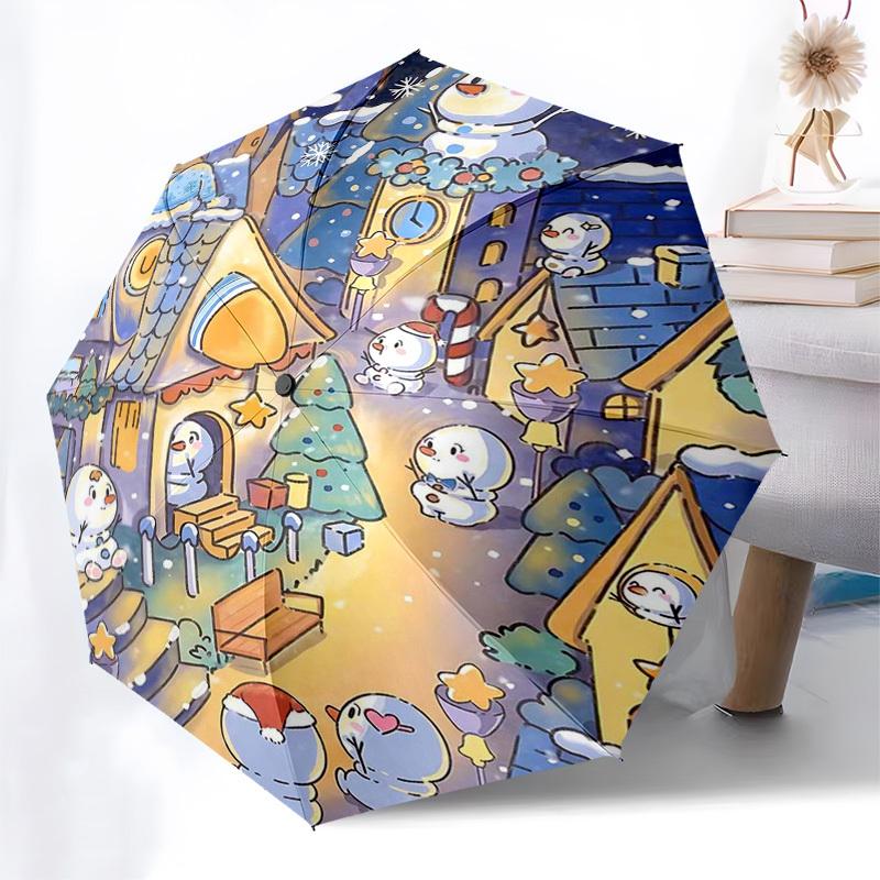 

1pc Christmas Snowman Automatic Opening/Closing Umbrella, Foldable Design, 8-Iron Frame, Outdoor Use, Festive Gift for Fans, Travelers, Daily Use.K020
