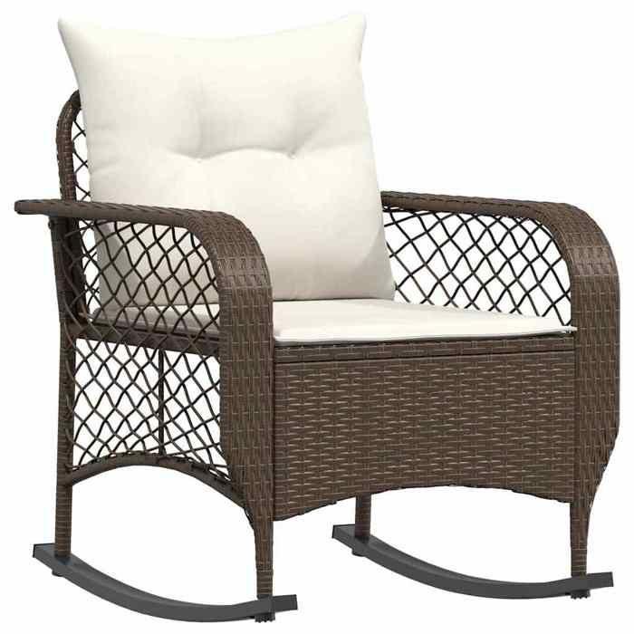 VidaXL Chaise à bascule de jardin avec coussins marron résine tressée, chaise à bascule d'extérieur, chaise à bascule de 4104194