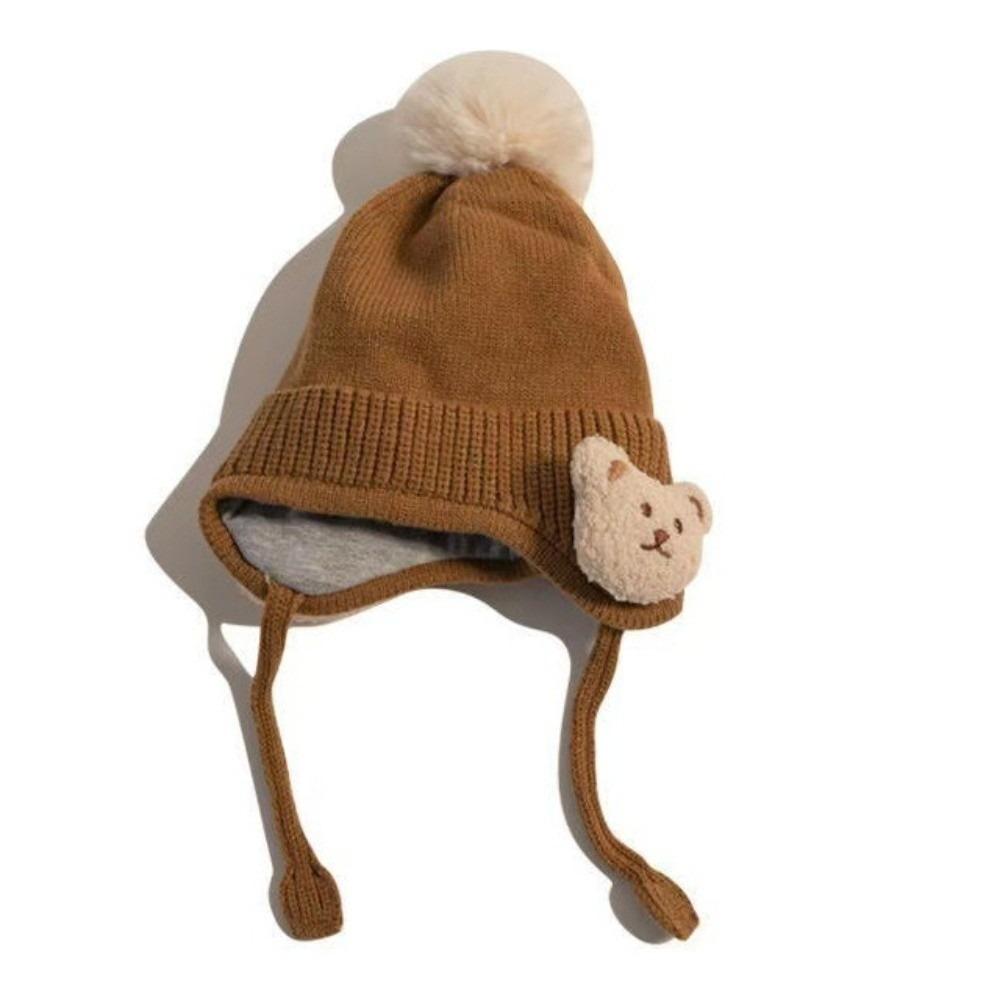 

Soft Bear Earflap Beanie Thicken Warm Warm Crochet Cap Kids Baby Winter Knit Hat Winter Season кавовий