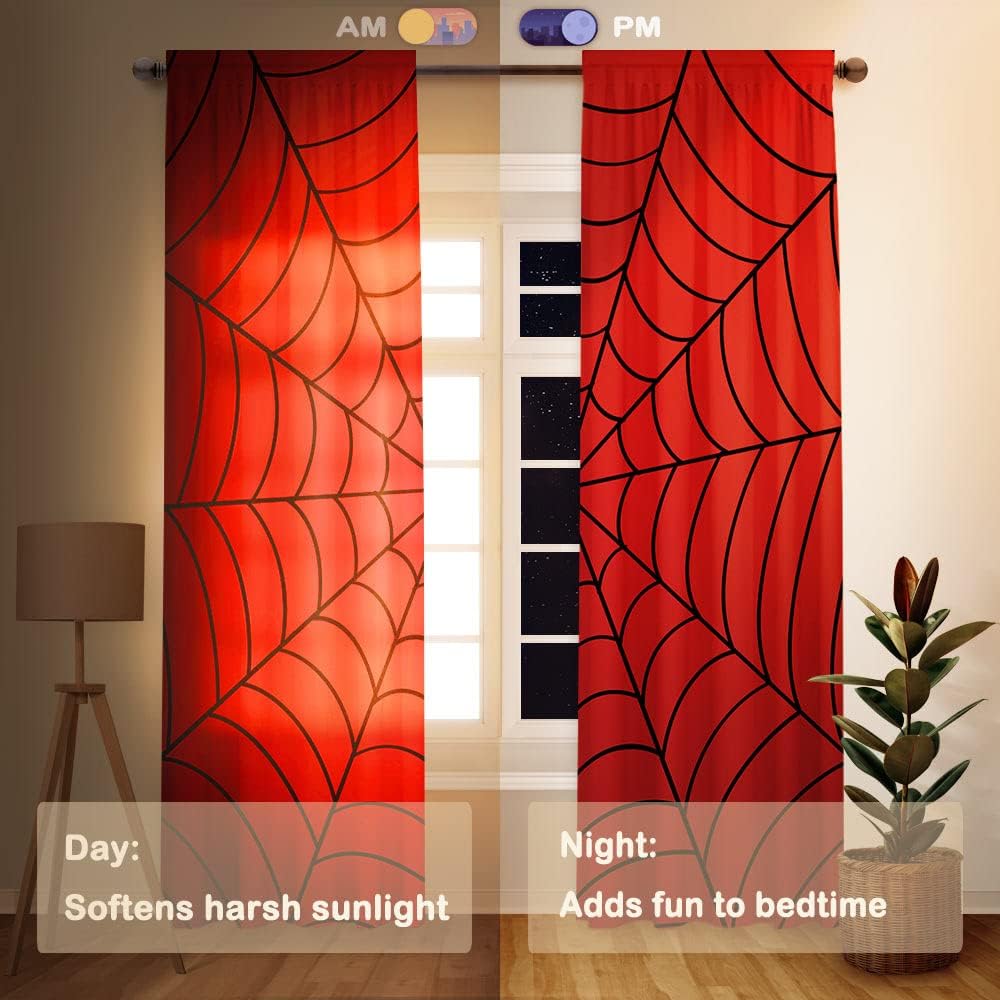 

Allenjoy Superhero Spider Web Children Red Window Curtains for Boy Kids Baby Room Bedroom Nursery Toddler Home Office Decor Decorations Durable