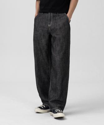 TOFFEE Natural Linen Denim Wide Pants (Washed Black)