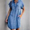 Trendy European & American Bestseller: Short-Sleeve Slimming Denim Midi Dress