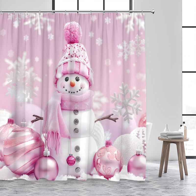 Christmas Shower Curtains Cute Snowman Santa Claus Xmas Tree Winter Town Street Landscape Bath Curtain Home Bathroom Decor Set