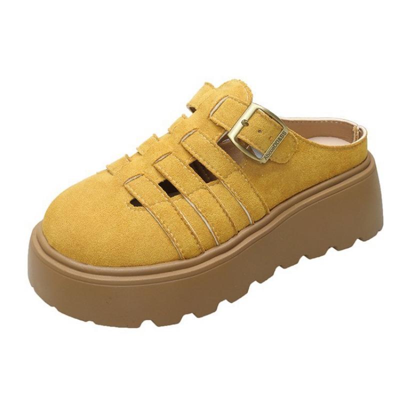 College style bag head half drag women's summer new hollow one pedal lazy shoes platform slippers