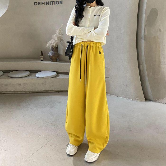 

2024 Европейский стиль Брюки кэжуал с высокой посадкой, свободные, с широкими штанинами и кулиской - Плюс толстые для осени/зимы 4XL (85-90 kg)