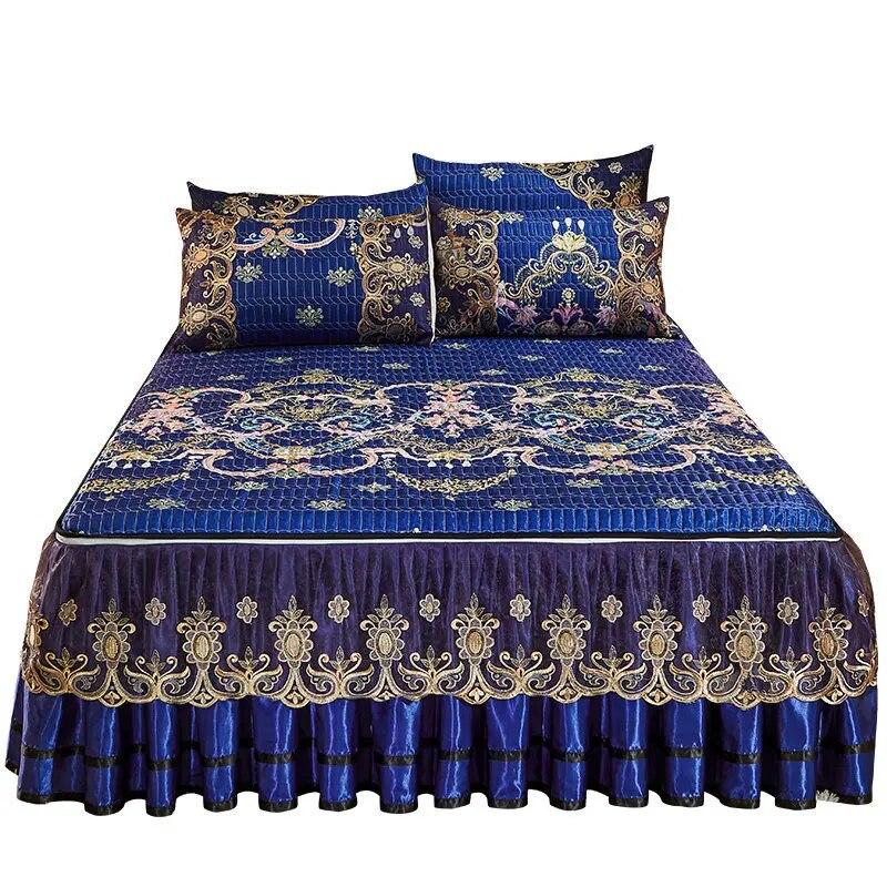 

Стеганое кружево с вышивкой на молнии, летние охлаждающие покрывала Queen King, полное покрывало на кровать, складная юбка, наволочка, 3 шт. 150x200cm 59x79inch