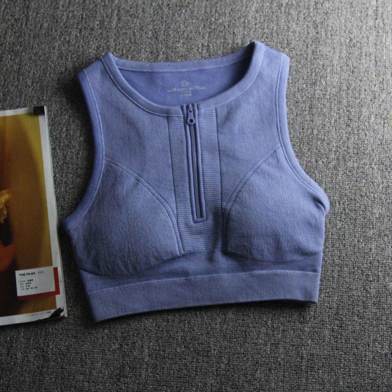 

European and American Top Quality Goods! Front Zipper Sports Bra for Women, Shockproof Training Running Wireless Yoga Vest Bra Blue XXS