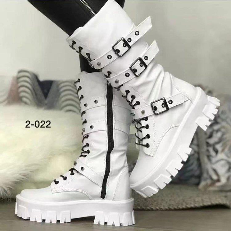 Ladies Punk Rock Platform High-heeled Boots with Thick-soled Handsome Side Zipper Chunky Boot Large Size Motorcycle Boots