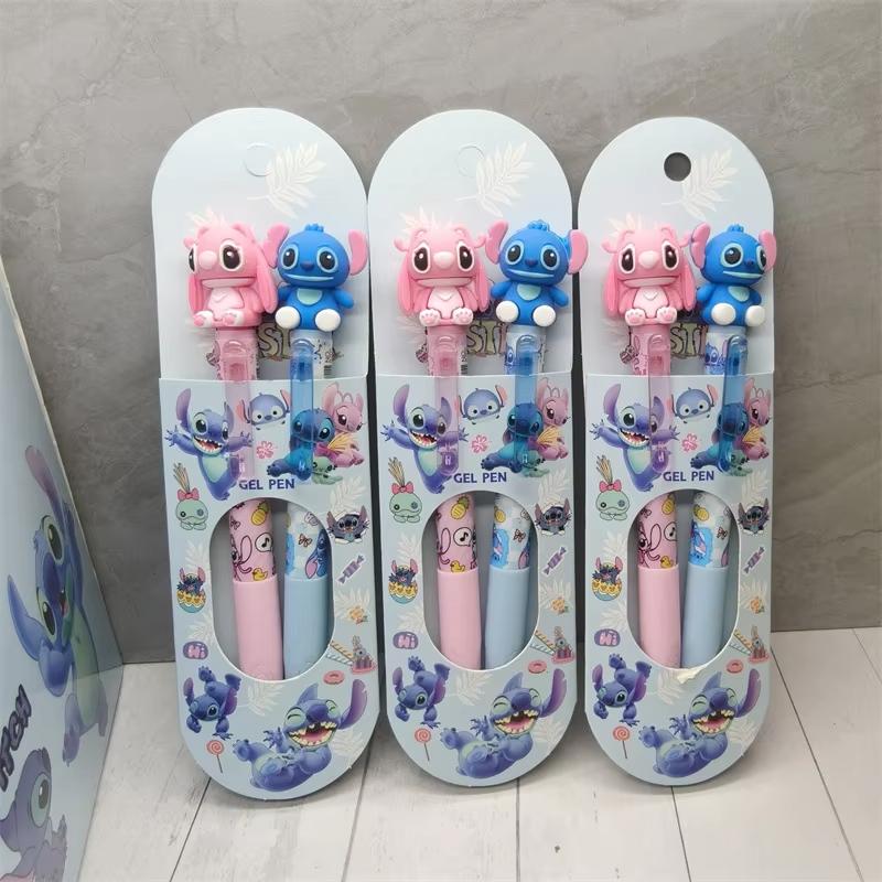 MINISO 2Pcs/set Stitch Gel Pens Kawaii Ballpoint Pen Cartoon Printing Writing Pen Students Stationery Office Supplies Kids Gifts