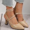 Women Sandals Soft Leather Solid Color Sandals Women Summer New Style Thick Heels with Baotou High-heeled Women Shoes