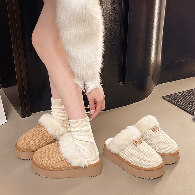 Mao Mao Slippers Women's Outer Wear 2025 Autumn and Winter New Outer Wear Thick-bottomed Piled Cotton Slippers Spot