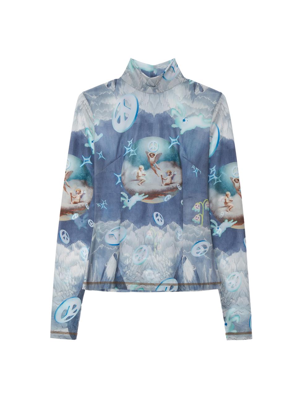 Vegan Tiger Jurasil Print Top (Blue-Gray) Free
