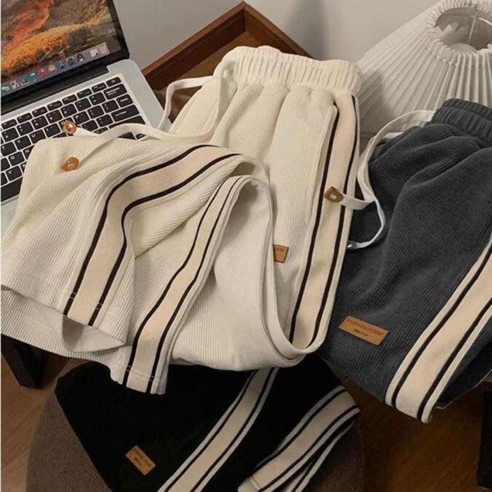 Trendy Corduroy Men's Pants Loose-fit Casual Style American Vintage Fleece-lined Sweatpants Autumn Season