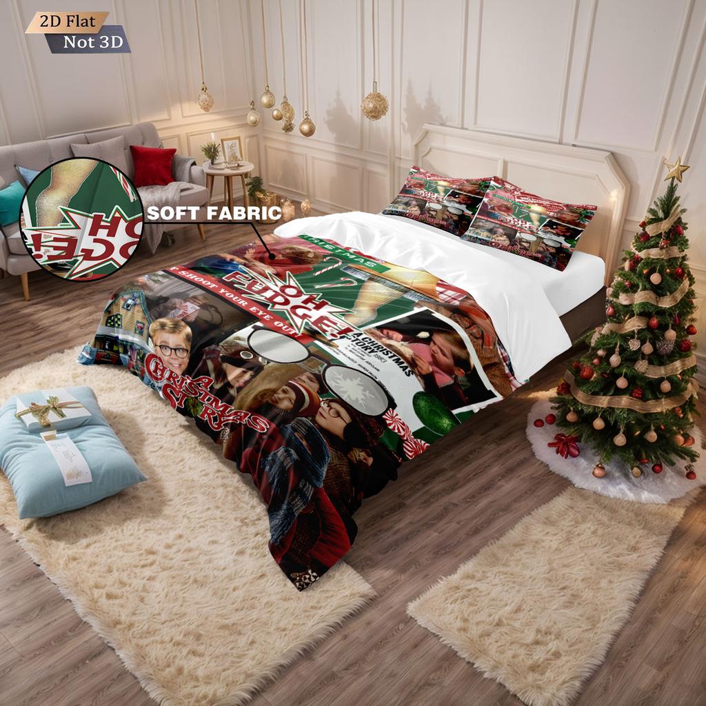3pcs Christmas ALONE HOME Printing coreless Bedding Set Multi Size Bedrooms Dormitory Soft and Comfortable Machine Washable